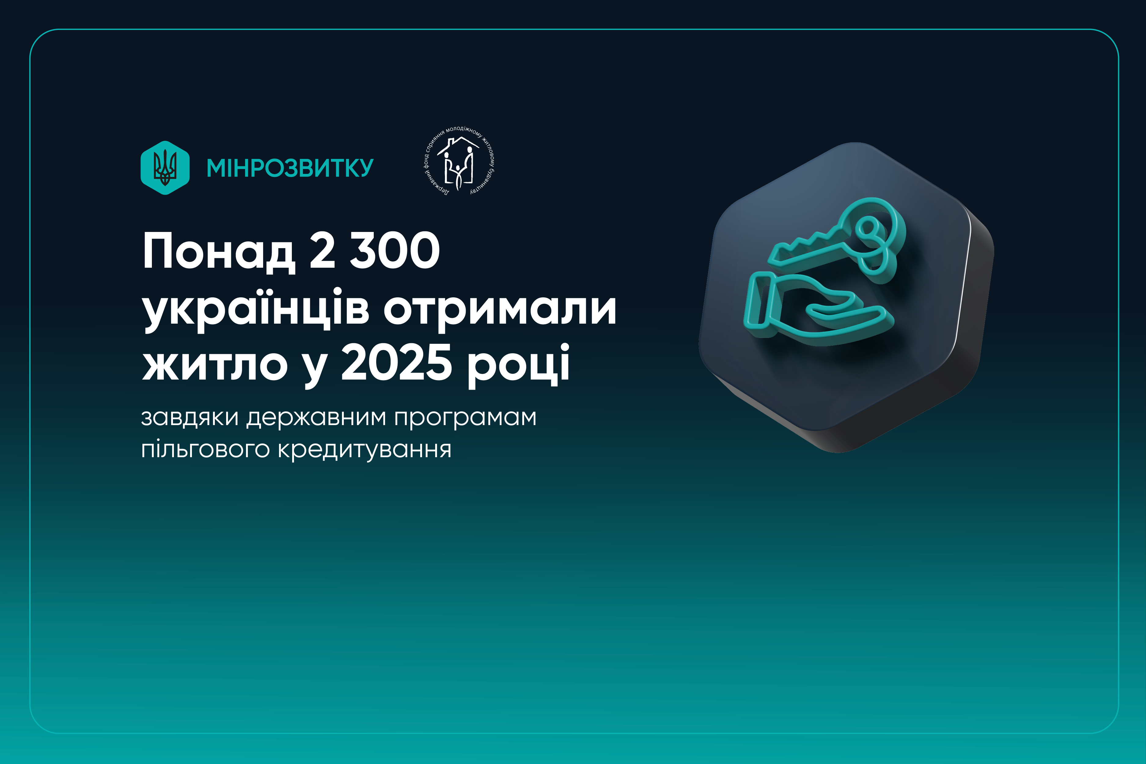 Понад 2300 українців отримали житло у 2025 році завдяки державним програмам пільгового кредитування
